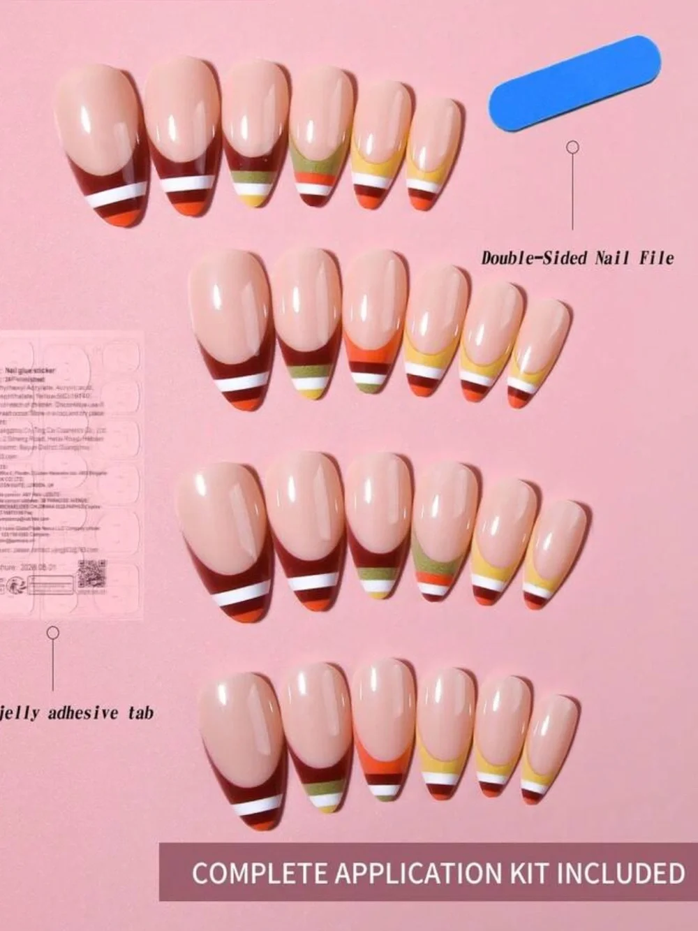 Striped Acrylic Press On Nails